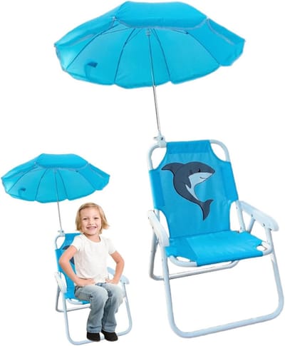 Strandstoel met parasol - Klapstoel kinderen - Buiten ontspannen - Verstelbare zonbescherming - Lichtgewicht ontwerp - Haai