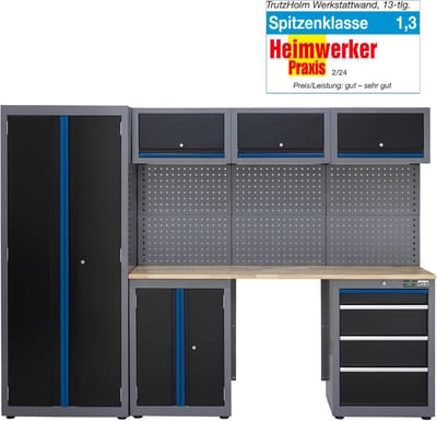 TRUTZHOLM - Modulaire Werkplaatswand - 13-Delig - Staal - Geperforeerde Wand - Werkbank - Werkplaatskastsysteem Inrichting