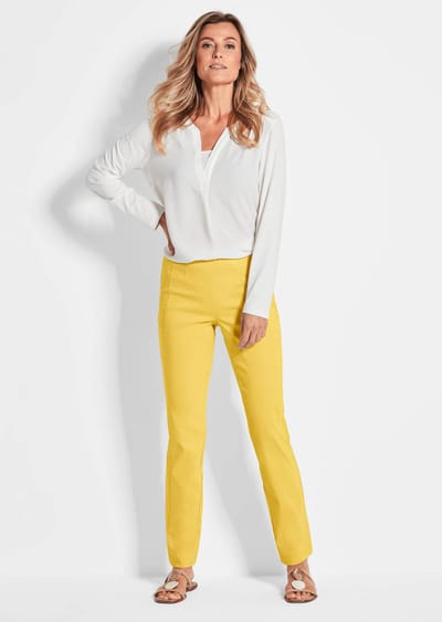 Onderhoudsarme broek CARLA van bengaline - geel - Gr. 23 van Goldner Fashion