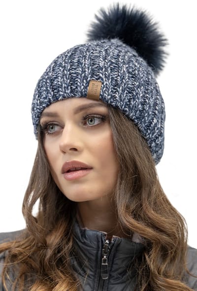 Vivisence Dames Wintermuts - Zachte Pompon Van Synthetische Vezels En Dubbelkleurig Breisel Met Antistatische Fleecevoering - Blijft Goed Zitten En Geeft Betrouwbare Warmte Voor Koude Winterdagen - Donkerblauw