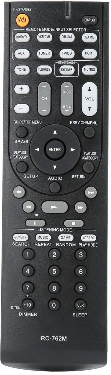Dailygoody - RC 762M AV-ontvanger - Afstandsbediening - Vervangend model - Zwart - Geschikt voor Onkyo - Ideaal voor AV-ontvangers - Eenvoudig in