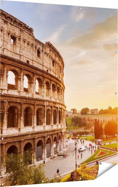 Gards Tuinposter Colosseum bij Zonsondergang in Ital�e - 120x160 cm - Tuindoek - Tuindecoratie - Wanddecoratie buiten - Tuinschilderij