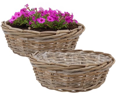 DK Design Plantenmand/aardappelmand tafelmodel - 2x - Ivy - met binnenzak - rotan - B35 x H13 cm - binnen/buiten