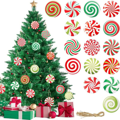 Kerstsnoepornamenten - pepermunt snoep - feestdecoratie - gigantisch - acryl - dubbelzijdig - kerstboom - hangend - decor - veranda - boom - snoep - rekwisieten - kerstornamenten - decoratie - 16 stuks.