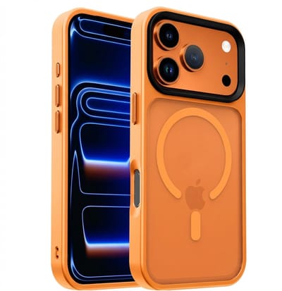 Hoesje Geschikt voor iPhone 17 Pro - Compatibel met MagSafe / Qi2 - Matte Beschermhoes - Back Cover met Magneet - Oranje