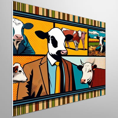 Pop art vee schilderij | Boerderijdieren: een hippe en kleurrijke pop art inspiratie | Kunst - 100x100 centimeter op Forex | Foto op Forex