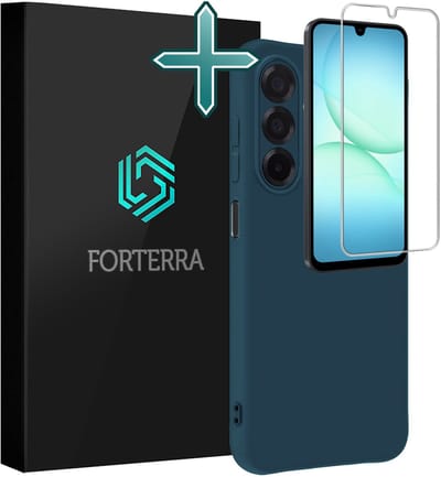 Hoesje Met Screenprotector - Geschikt voor Samsung Galaxy A17 - Sterk & Shockproof - Telefoon Hoes - Back Cover - Siliconen Case - Donkerblauw
