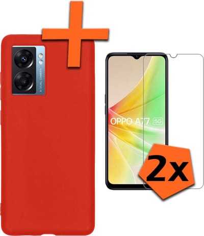 Hoes - Met 2x Screenprotector - Geschikt voor OPPO A77 - Sterk & Shockproof - Back Cover - Siliconen Case - Telefoon Hoes - Rood