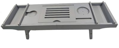 Badcaddy Badkuiplade Badkuiprek Verstelbare Telesbadkuipstandaard Badkuipladeplank Badbrug (Grijs 75 * 23 * 4.5Cm)