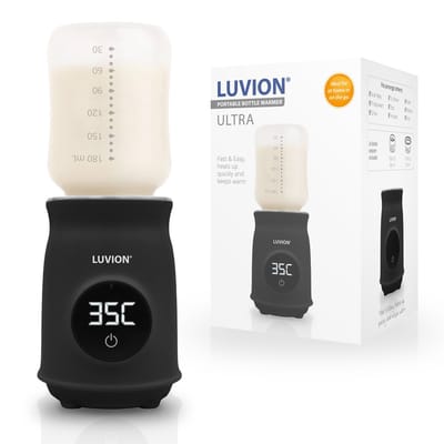 LUVION® Ultra Draagbare Flessenwarmer voor onderweg én thuis - Zwart - Geschikt voor o.a. Dr. Brown, Philips Avent, Difrax, Medela, Alvar Baby, NUK, MAM, Hegen, Wetoo en huismerk Kruidvat en Etos babyflessen - Draadloos je baby fles verwarmen
