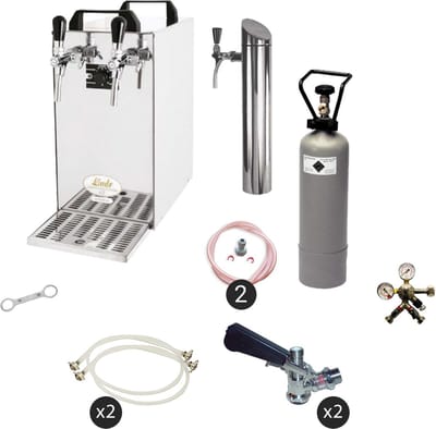 Complete set - Biertap - Kontakt 40 - 2-kraans, 50 liter/u - Beertender - Thuistap - Bierkoeler - met 2x Fustkoppeling KeyKeg