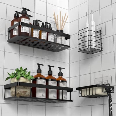 Merkloze Douche Organizer Set - 4 Delig, Zonder Boren