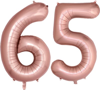 Folie Ballon Cijfer 65 Jaar Rose goud Verjaardag Versiering Helium Cijfer Ballonnen Feest versiering Met Rietje - 86Cm