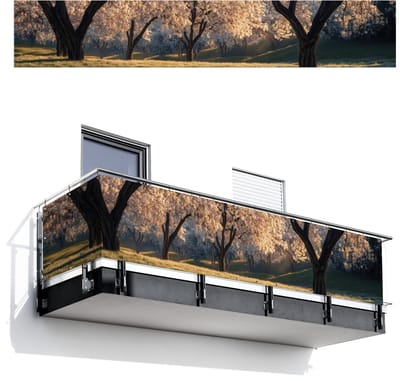 Balkonscherm 500x85 cm - Balkonposter Bomen - Bloesem - Lente - Balkon scherm decoratie - Balkonschermen - Balkondoek zonnescherm