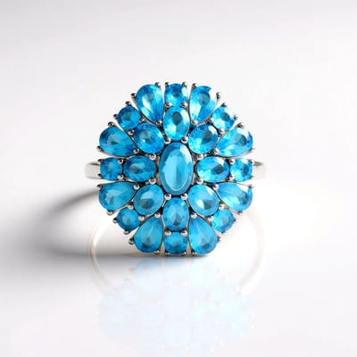Cavill - Ring 925 Sterling Zilver Geplatineerd - Neon Blauwe Apatiet 3,65 ct - Moderne Elegante Braziliaanse Ring - Druppel & Ovaal Slijpsel