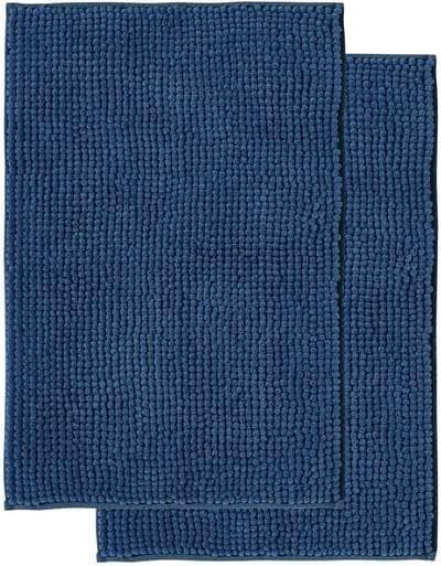 Badmat Anti-Slip av soft Chenille | Super absorberend en machinewasbaar | Te combineren als badmat set | Voor de badkamer, douche, bad of als WC mat | Blauw - 50x80 cm (2 St)
