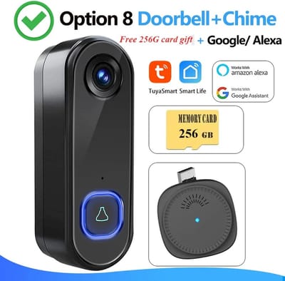 Trovado Video Deurbel met Camera + Wifi - bewegingssensor - Draadloos op Accu - Inclusief Draadloze Gong en 256GB SD Kaart - 1080P - Slimme Deurbel