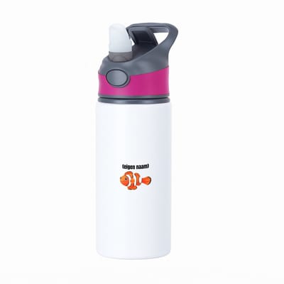 Hacebo® - oranje vis (nemo) met eigen naam waterfles met rietje roze - Vis - vissen liefhebbers - iemand die houdt van vissen - verjaardag - cadeau - kado - water fles - 650ML