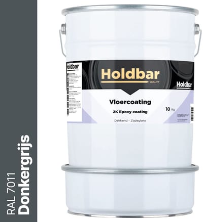 Holdbar Vloercoating Donkergrijs (RAL 7011) 10 kg - Vloerverf - Alle kleuren - Voor Binnen en Buiten - Slijtvast - UV-bestendig - Gemakkelijk te reinigen - 2 Componenten Verf