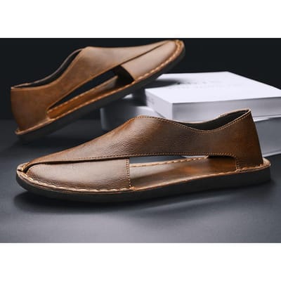 Zomer Heren Sandalen Echt Leer Heren Casual Schoenen Outdoor Heren Leren Sandalen voor Heren Strand Schoenen Romeinse Herenschoenen 44 brown
