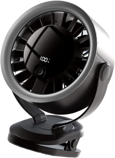 KZQ Universele Hogesnelheids Clipventilator Met Digitaal Display - 100 Windsnelheden 15cm Clip Herlaadbare Turbine Ventilator - Type C Geschikt Voor Boekenplank Thuis Reis En Buiten - Grijs