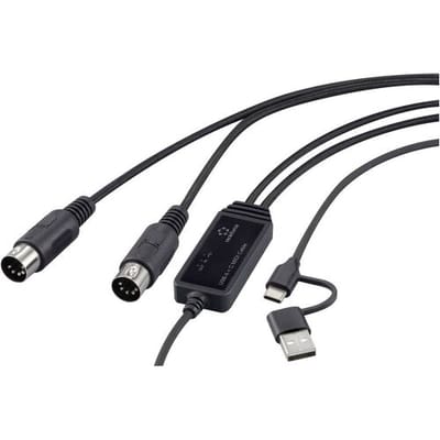Renkforce RF-6439636 USB, MIDI Adapter [2x DIN-stekker 5-polig - 1x USB-C, USB-A] Zwart 2 m