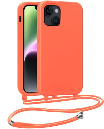 Hoesje Geschikt voor iPhone 13 Mini Hoesje Siliconen Case Met Koord - Hoes Geschikt voor iPhone 13 Mini Hoesje Backcover Met Telefoonkoord - Telefoonhoes - Papaya