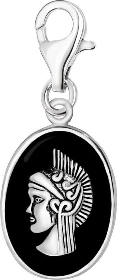 Quiges – 925 - Zilver – Charm - Bedel - Hanger - Ovaal Grieks Hoofd Portret - met – sterling - zilver - karabijnslot - geschikt - voor - Bedelarmband HC280