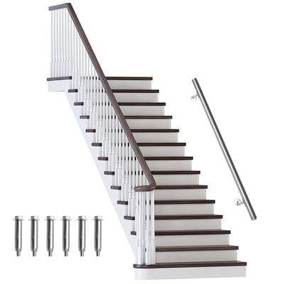 Trapleuning 100 cm Ø 42 mm Roestvrij staal leuning zilver reling wandleuning, voor wandtrap, voor binnen en buiten, inclusief wandhouder en eindkappen