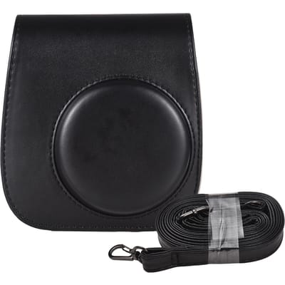 Étui de rangement pour appareil photo instantané, sac pour appareil photo, boucle magnétique en cuir PU avec bandoulière Compatible noir