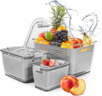 La'Moussawi ® Complete Set van Vershoudbakjes en Koelkast Organizers met Handige Vergietfunctie