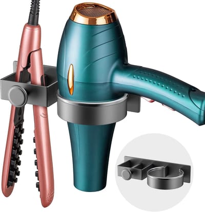 Dailygoody - Föhn Houder - Muur Gemonteerd - Duurzaam - Grijs - Organizer - Geschikt voor Badkamer - Metalen Spiraal Plank