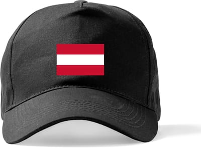 Zwarte Pet Beechfield met Wereldvlaggen, land Oostenrijk klittenbandsluiting