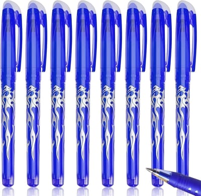 Balpennen Set, 8 Stuks Blauw, 0.5mm Navulbaar, Uitwisbare Pen, Uitwisbare Gelpennen, Uitwisbare Balpen