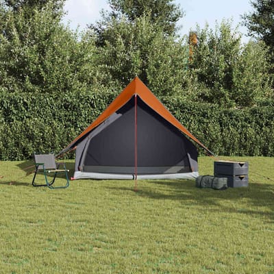 vidaXL - Familietent - met - dak - Grijs - en - Oranje - 220 - x - 220 - x - 184 - cm