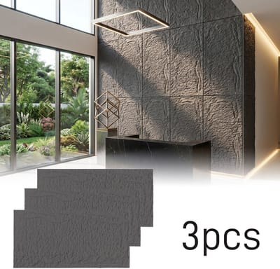 Froadp 3 stuks Plaatwerk met rotslook, 120 x 62 cm, 5 cm dik wandpanelen, PU-wandbekleding Lichtgrijs