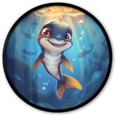 Poster in lijst Rond - Fotolijst 40x40 cm - Posters - Haai - Baby - Oceaan - Shark - Blauw - Ronde posterlijst zwart - Decoratie - Wanddecoratie woonkamer - Muurdecoratie slaapkamer