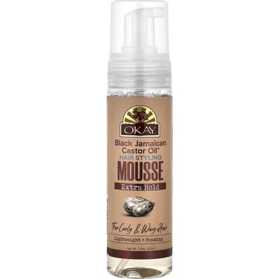 Oké Pure Naturals, Zwarte Jamaicaanse Ricinusolie®, Haarmousse, Extra Fixatie, Krullen en Golvend Haar, 7,5 oz (221 ml) beige