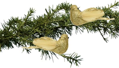 Decoris kerstboomversiering vogels op clip - 2x st - goud - foam - 11 cm