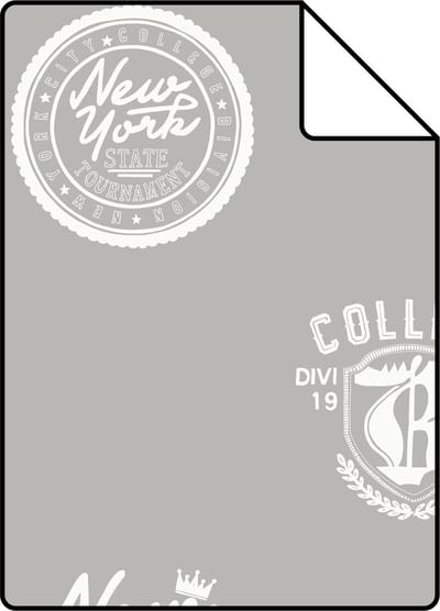Proefstaal ESTAhome behang school emblemen taupe - 26.5 x 21 cm - 128804-S