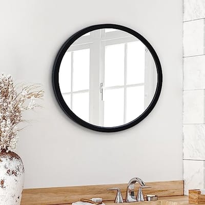 Ronde Zwarte Wandspiegel van 51 cm - Stijlvolle Grote Muurdecoratie voor Badkamer, Slaapkamer, Hal en Woonkamer