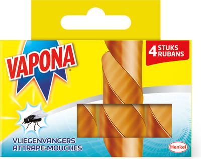 Vapona - Vliegenvanger Vliegenval - Snel en Efficiënt - Gijvrij en Geurloos - Duurzaam - Insectenval - 4 stuks