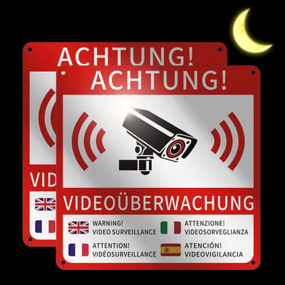 Reflecterend Aluminium Videobewakingsbord - Klein en Zelfklevend met Boorgaten