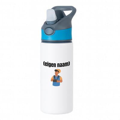Hacebo® - fotograaf man met eigen naam waterfles met rietje blauw - Fotograaf - fotografen - camera - verjaardag - cadeau - kado - water fles - 650ML