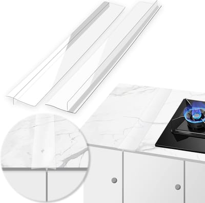Afdekkage voor fornuis, siliconen vulstuk voor kieren tussen aanrecht en fornuis, 76cm (30 inch), op maat te knippen, geschikt voor kieren van 0,5-2,5 cm, dicht overloop tussen aanrechtbladen en fornuizen af ​​(2-delige set, Transparent)|Cyslmuk®