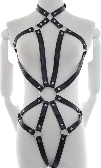 Banoch | Bondage riemen body Harness black/3 - zwart pu leer harnas vrouw - bdsm