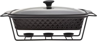 ACEP Keramische Buffetwarmer- 3 Liter - Complete set - Zwart - Keramiek - Ovenschaal - Warmhouders - Warmhouders buffet - Buffetwarmer - Warmhoudschaal
