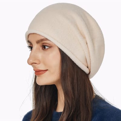Dames Wintermuts – Warme, Gebreide Wolmix Slouchy Muts, Grote Maat, Zacht en Comfortabel voor Winter -BEIGE