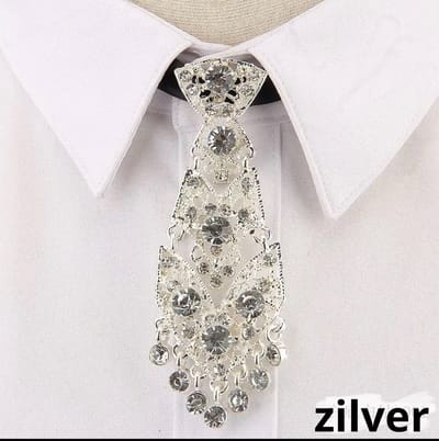 Stropdas Stras steentjes kort - Zilver stras stropdas - Dames stropdas Silver - Zilver Stropdas Dames - Stras Stropdas