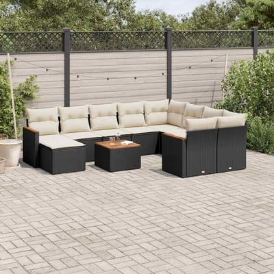 vidaXL - 11-delige - Loungeset - met - kussens - poly - rattan - zwart